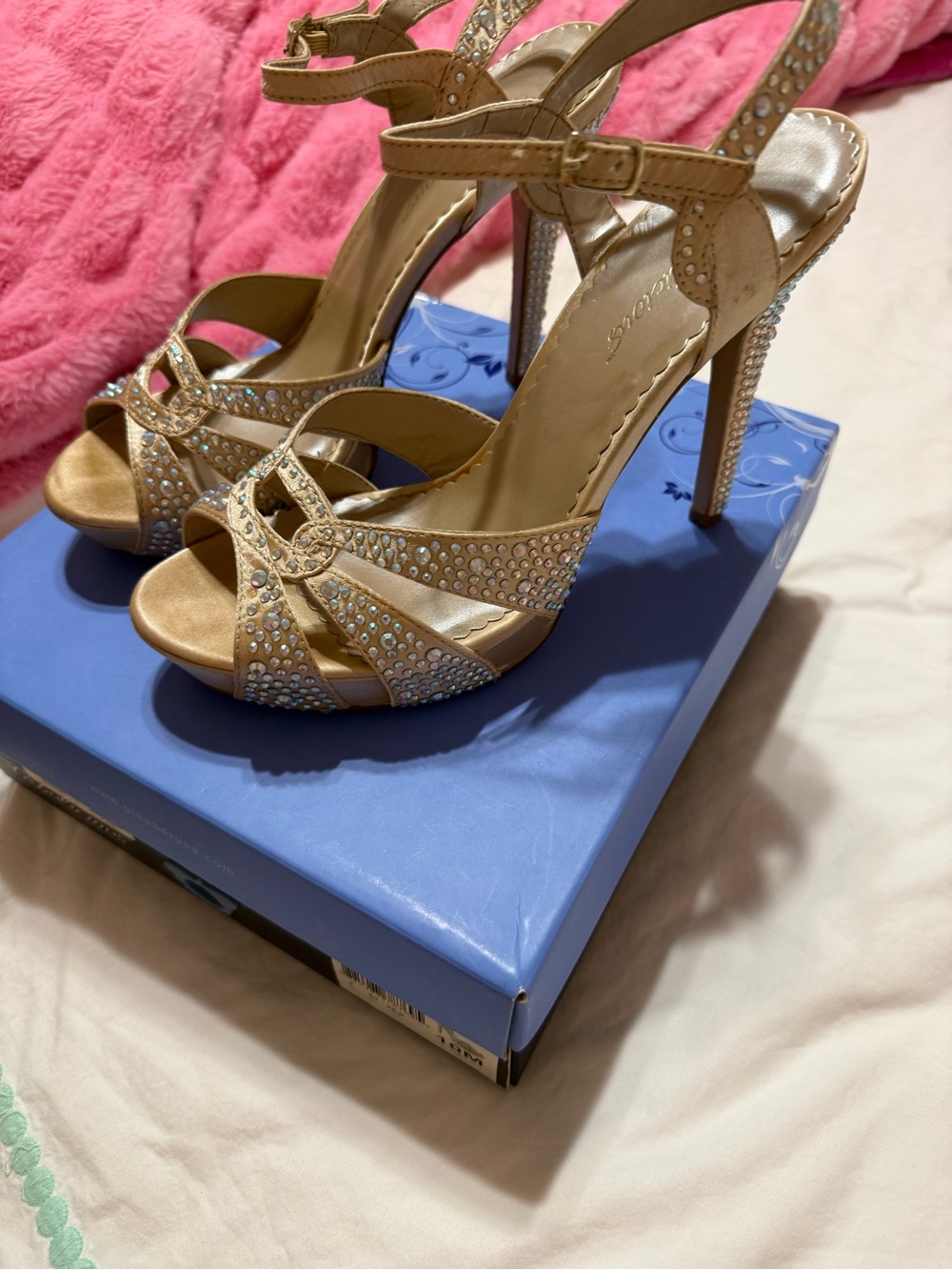 Fabulicious Beige Crystal Embellished Women's High Heel Sandals size 10